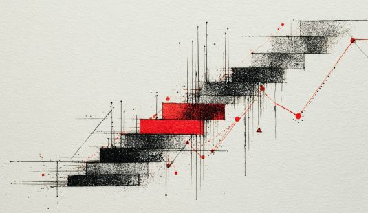 Ilustración de escalera con elementos gráficos sugerentes a economía