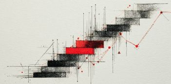 Ilustración de escalera con elementos gráficos sugerentes a economía