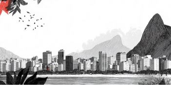 Ilustración en línas finas de Sao Paulo, en Brasil. Algunos pájaros vuelan y se ven flores