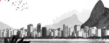 Ilustración en línas finas de Sao Paulo, en Brasil. Algunos pájaros vuelan y se ven flores