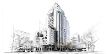 Edificio de LarrainVial con efecto croquis en colores suaves
