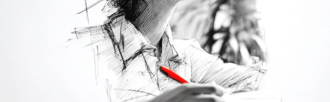 ilustración de mujer escribiendo con un lápiz rojo