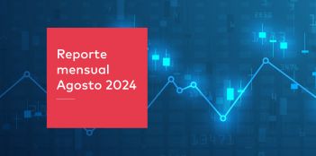 Banner del reporte mensual de LarrainVial correspondiente a agosto de 2024, con un gráfico detrás.